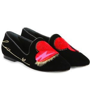 Saint Laurent Velvet Heart Smoking Slipper-Size 39